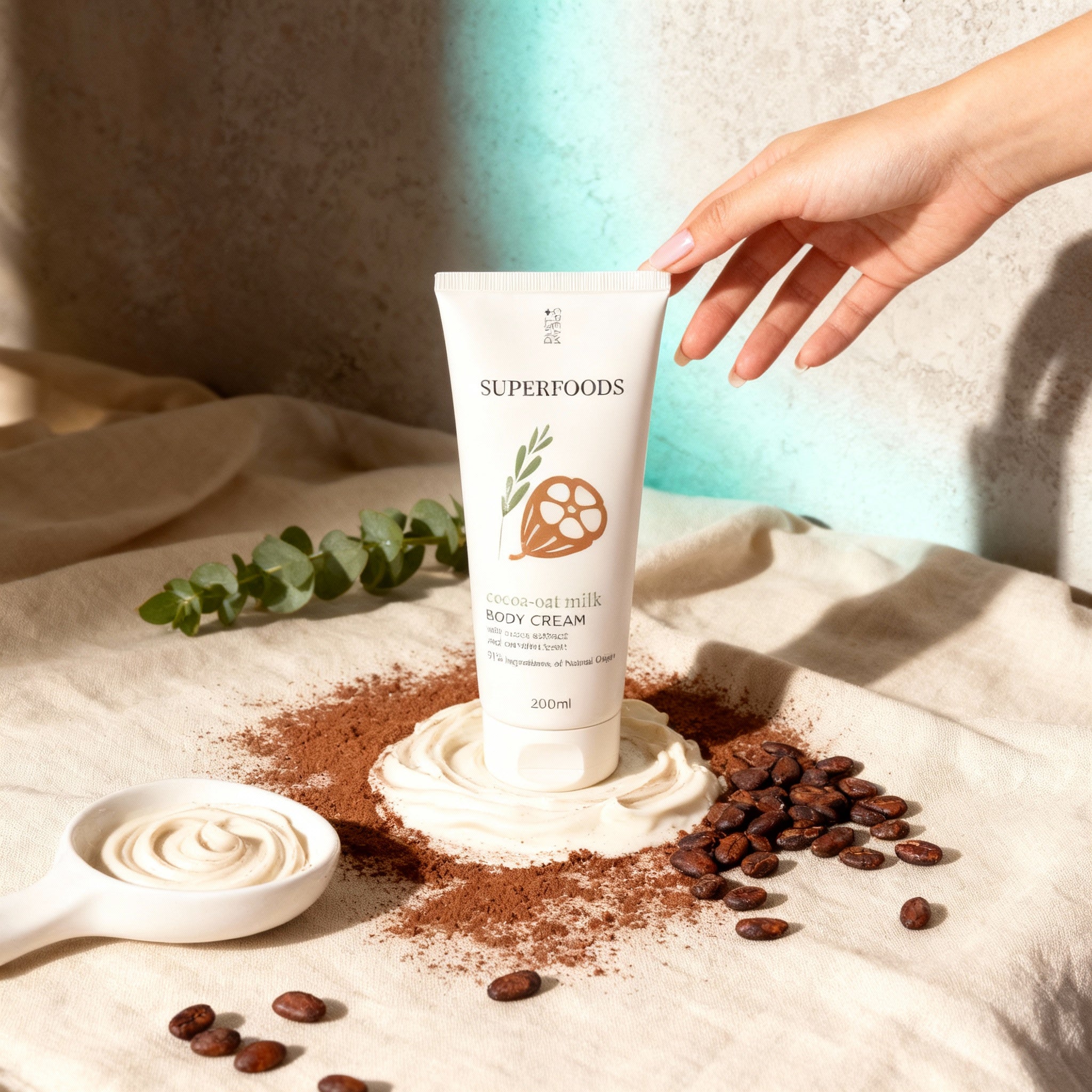 Dust+Cream SUPERFOODS telový krém Cocoa - Oat Milk 200ml