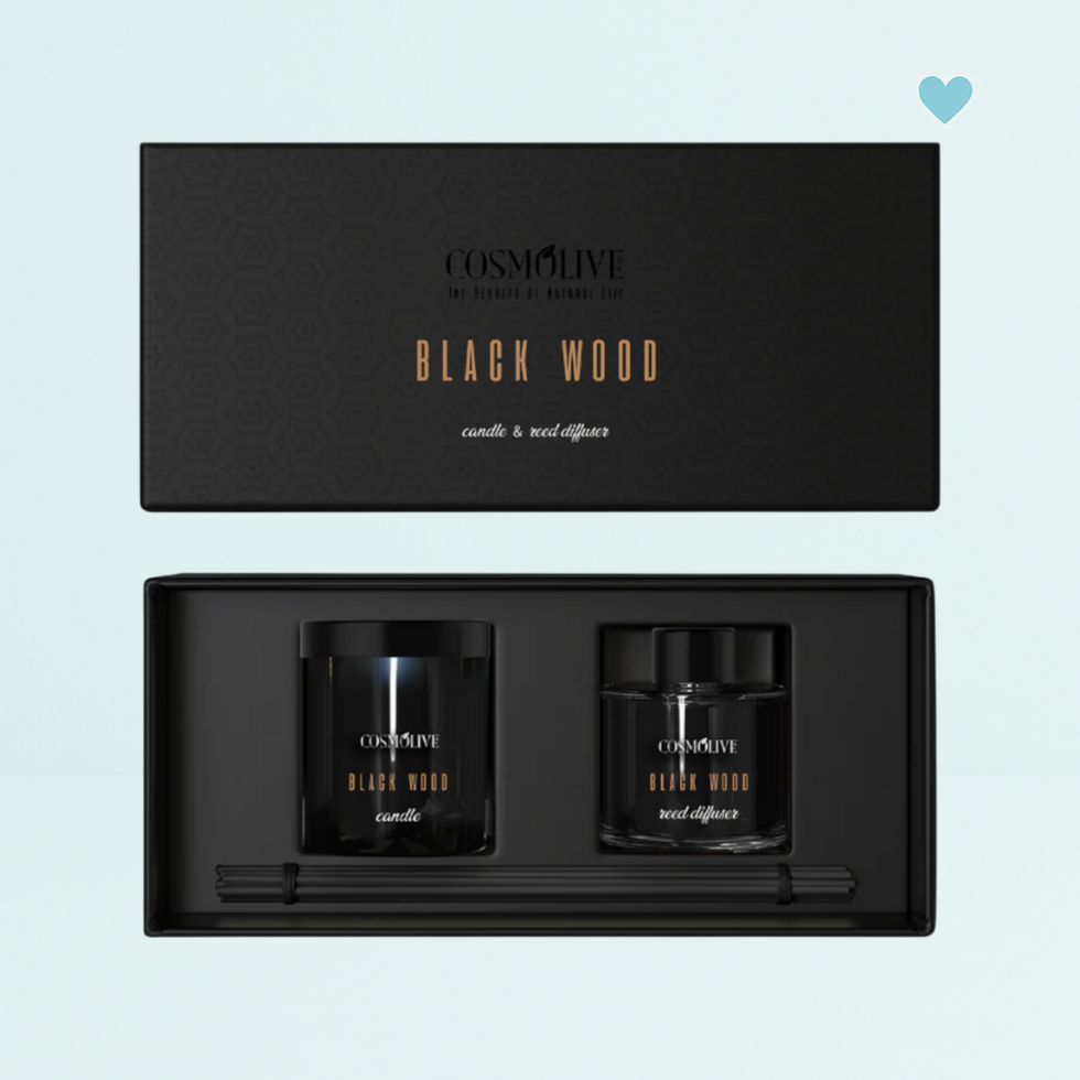 Vonný set Cosmolive Black Wood – difuzér 100ml a sójová sviečka 210g
