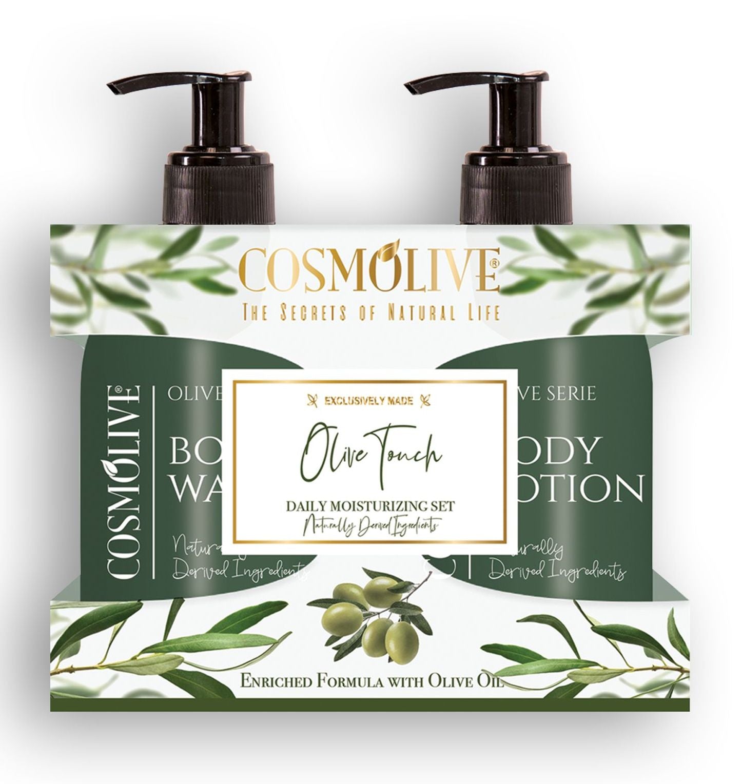 Cosmolive Olive set - Sprchový gél 300ml a telové mlieko 300ml s olivovým olejom pre intenzívnu hydratáciu pokožky