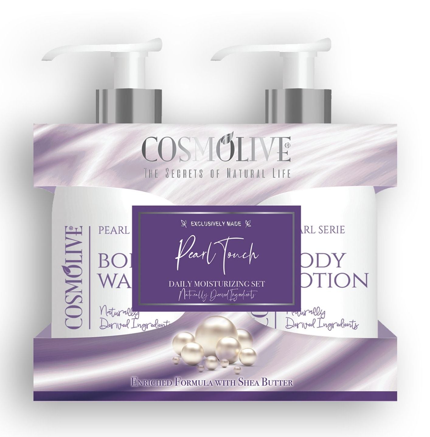 Cosmolive Pearl set - Sprchový gél 300ml a telové mlieko 300ml pre jemnú pokožku s perlovou vôňou