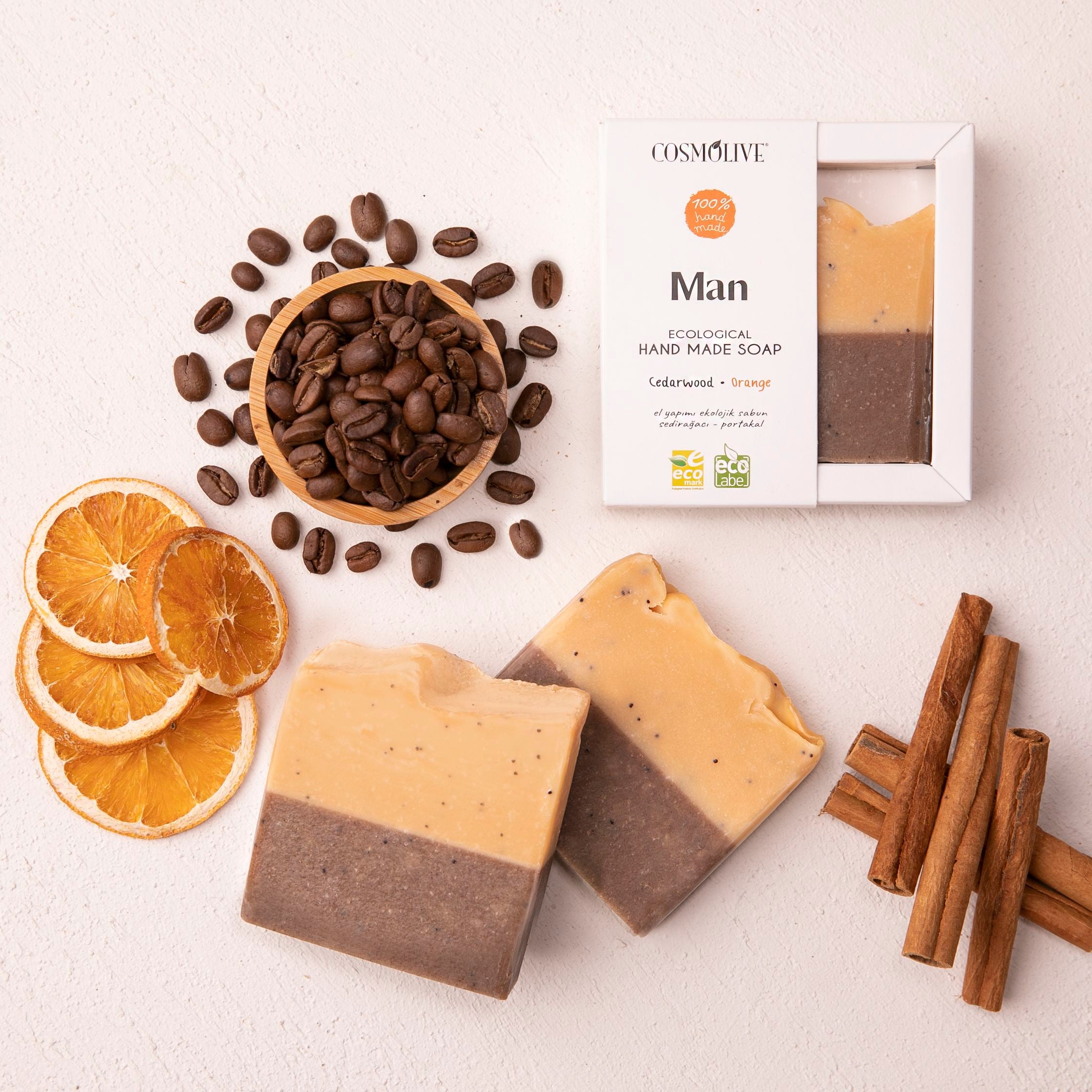Cosmolive prírodné ručne vyrobené  mydlo pre mužov s cédrovým drevom a pomarančom 100g