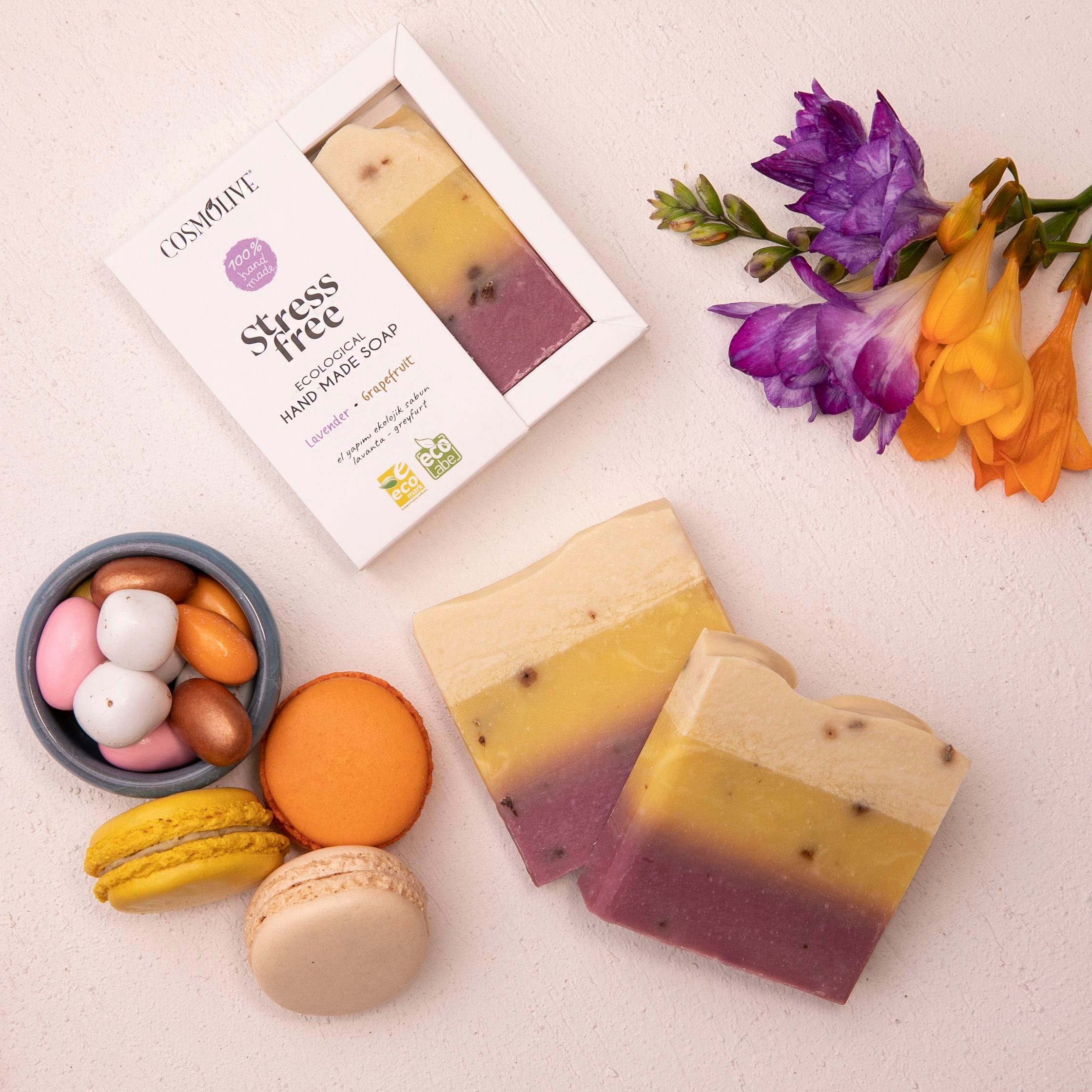 Cosmolive prírodné ručne vyrobené mydlo Stress Free s levanduľou a grapefruitom 100g