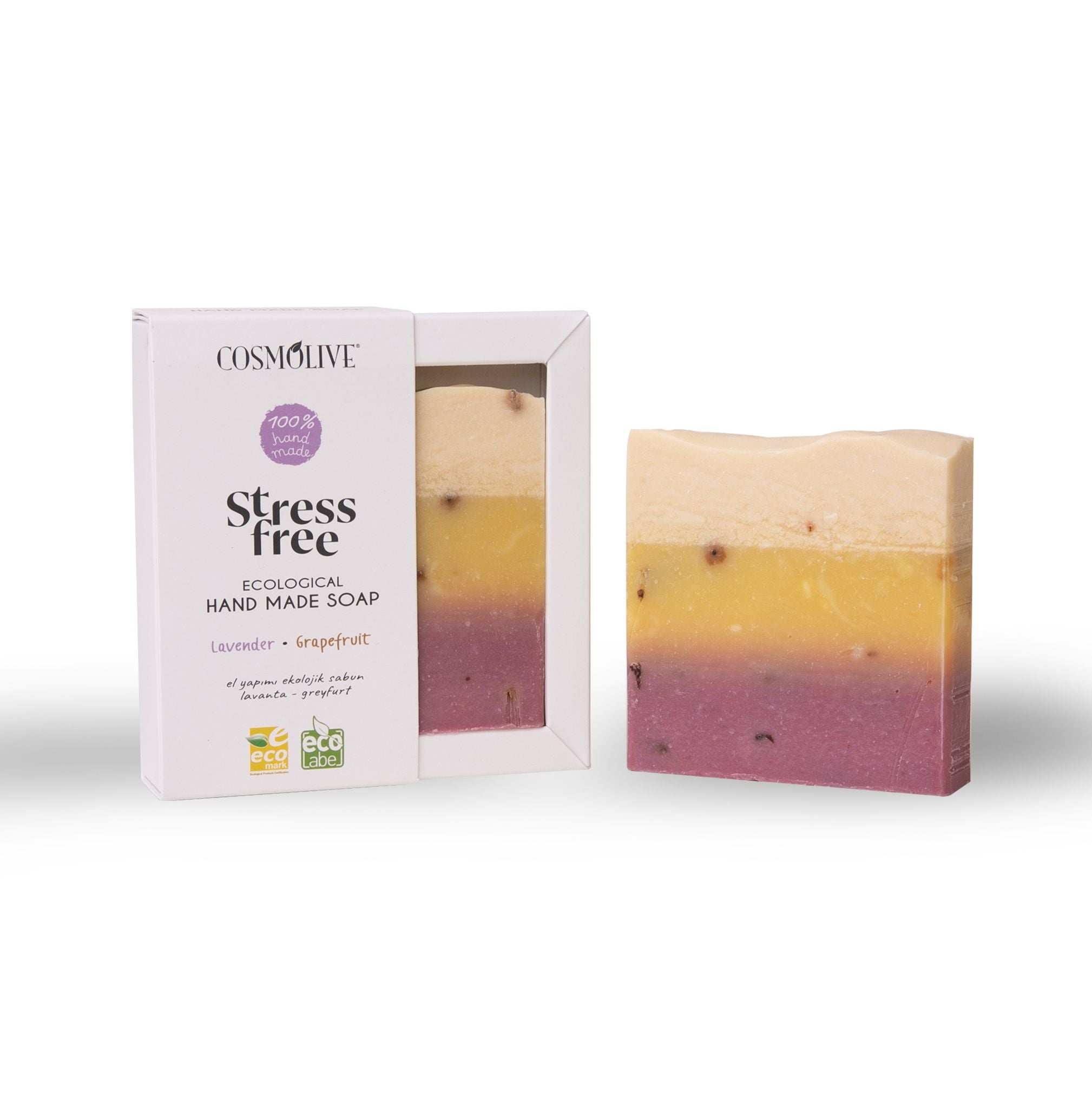 Cosmolive prírodné ručne vyrobené mydlo Stress Free s levanduľou a grapefruitom 100g
