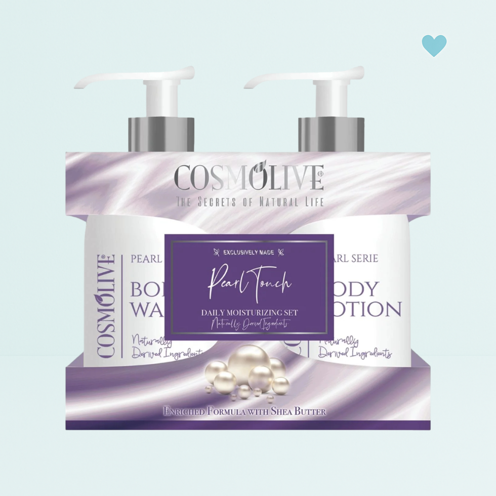 Cosmolive Pearl set - Sprchový gél 300ml a telové mlieko 300ml pre jemnú pokožku s perlovou vôňou