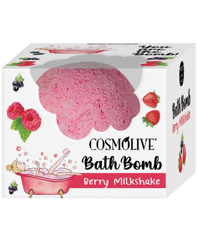 Šumivá bomba do kúpeľa s osviežujúcou ovocnou vôňou – Cosmolive Berry Milkshake 70g